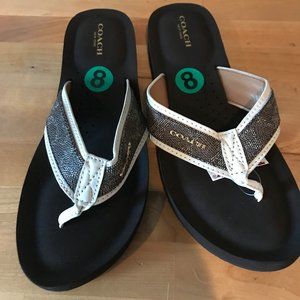 Coach Brown Logo Monogram Judy Flip Flop Sandals